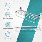 Heavy-Duty Stainless Steel Bathroom Towel Rack with Foldable Shelf, Towel Bar & Hooks – Space-Saving Wall Storage Solution (Chrome Finish - Length 60cm)