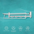 Heavy-Duty Stainless Steel Bathroom Towel Rack with Foldable Shelf, Towel Bar & Hooks – Space-Saving Wall Storage Solution (Chrome Finish - Length 60cm)